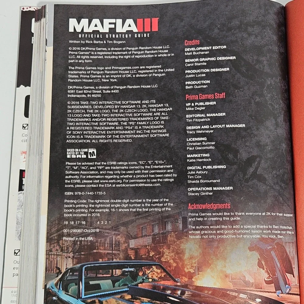 Mafia III Collector's Edition Strategy Guide Hardcover Prima Games with Calendar